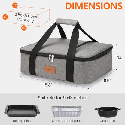 Uoxfill Lunch Bag Insulated Thermal Food Carrier Insulated Casserole Carrier for Hot or Cold Food,Insulated Tote Bag for Potluck Cookouts Parties Picnic, Lasagna Lugger,Fits 9"x13" Baking Pan,Gray - color: gray-1