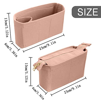 Felt Tote Bag organizer with Zipper Small Purse Organizer Insert With 2 Packs fits NeoNoe Series,Pink - color: Pink