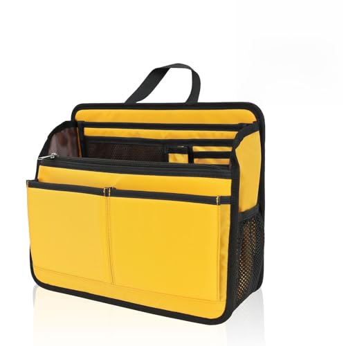 Small Rugged Organizer Insert for Briefcase Tote Shoulder Messenger Bag-19 Pockets,Padded Water-repellent Nylon-Yellow - color: Yellow, size: Small