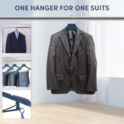 Suit Hangers for Men 50 Pack, Blue Coat Hangers Extra Wide Non Slip Width 17.7", Thick Plastic with Pants Bar & Metal Hook - color: Blue, size: 50 Pack