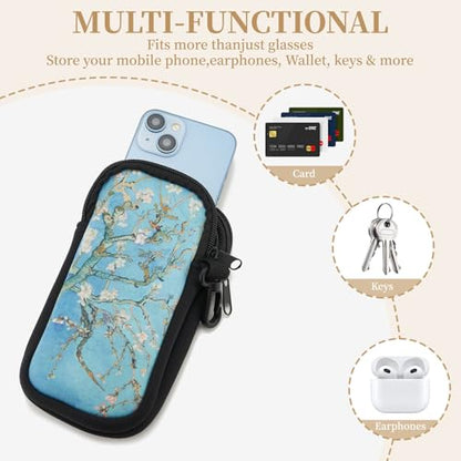 QIUTIMIY Sunglasses Soft Case Zipper Double Eyeglass Case with 2 Compartments 1 Belt Clip - color: Almond Blossom