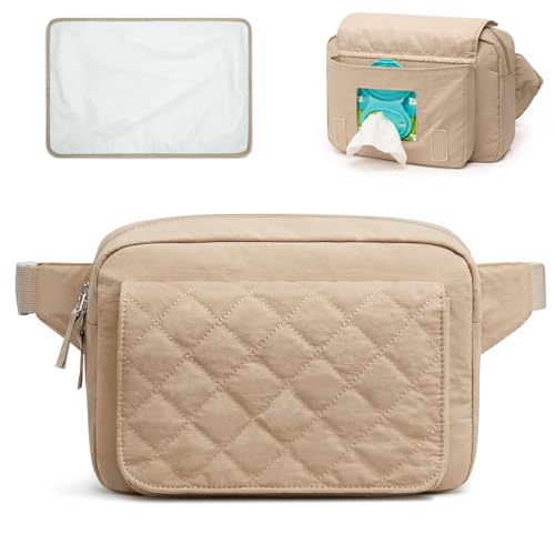 G4Free Small Diaper Bag for Baby Girl and Boy, Mini Sling Diaper Bag Fanny Pack with Portable Changing Pad - color: Khaki