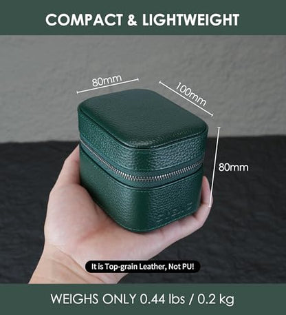 Watch Travel Box, Real Genuine Leather Single Watch Roll Case for Man and Women Watch Packing Storage Organizer with Suede to Protection Zipper Fit All Watches Up to 60mm (1W-Z-GRR) - color: 1W-Z-GRR