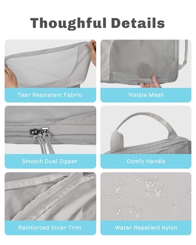 Hynes Eagle 6 Set/ 4 Set/ 2 Set Compression Packing Cubes Travel Essentials Lightweight Nylon Luggage Suitcase Organizer Bag Light Grey 4PCS - color: Light Grey-4 PCS