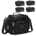 NAONAYA Makeup Brush Bag Extra Large Makeup Brush Case with 4 small bags Professional Makeup Artist Brush Holder Stand Up Organizer for Travel with Adjustable Dividers and Shoulder Strap - color: Black with 4 Makeup Bags