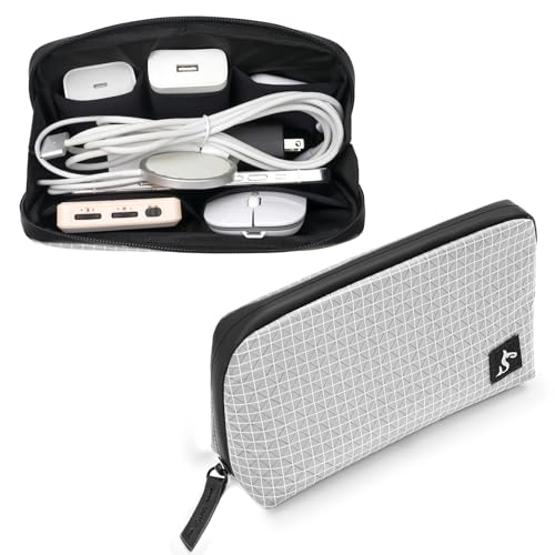 SIMTOP Cord Organizer Travel Small Tech Bag Pouch Case for Cords, Charger, Hard Drive, Power Bank – Water-Resistant Electronics Organizer, Small Portable Gadget Case for Travel - color: Gray Plaid, size: Small