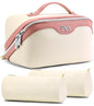 BOYATU Travel Makeup Bag Organizer Cosmetic Bag: 3 Pcs Set Make up Bags for Women with Handle - Waterproof Vegan Leather Toiletry Bags Travel Essentials Pouch with Compartments (A-08-White) - color: 02-D-White