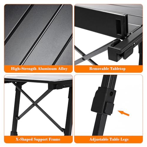 Folding Camping Table, Portable Outdoor IGT Camp Table, Foldable Picnic Table, Outdoor IGT Cook System with Carry Bag, Ultralight Aluminum, Adjustable Height, for Beach, Backyard,BBQ
