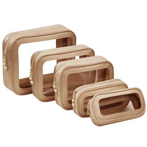 5PCS Diaper Bag Organizer Pouch Set，Clear Organizer Bags,TSA Approved Toiletry Bag,Clear Waterproof Cosmetic Bags with Zipper,Purse Organizer Pouches,Travel Organizer Bags for Woman and Kids Brown - color: Brown, size: 5PCS