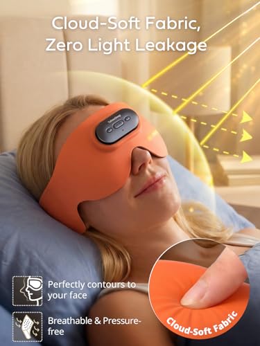 Sleep Headphones for Side Sleepers, Ultra-Thin Adjustable Stereo Speakers, Sleep Mask with Bluetooth 5.4, 64-Hour Ultra-Long Battery Life for Sleeping, Travel & Meditation, Unique Gift - color: Sunset Orange
