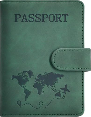 Passport Holder, Passport Cover with Credit Card Slot and Boarding Pass Slot Combo, Passport Wallet Case Book Travel Must Have, RFID Blocking Leather Travel Accessories, Green - color: Green