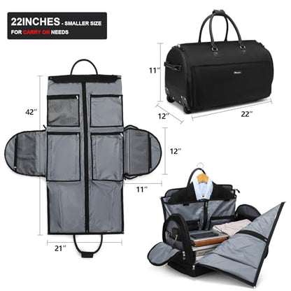 Modoker Rolling Garment Bags, 22in Garment Duffle Bag with Wheels, 3 in 1 Garment Suit Luggage Bag, More Carry-On Friendly for Business Travel Weekender - color: 22in-Black