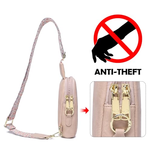 Haytijoe Small Anti Theft Crossbody Bag for Women Faux Leather Lightweight Sling Bags RFID Blocking Fanny Pack for Travel - color: Light Pink