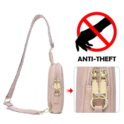 Haytijoe Small Anti Theft Crossbody Bag for Women Faux Leather Lightweight Sling Bags RFID Blocking Fanny Pack for Travel - color: Light Pink