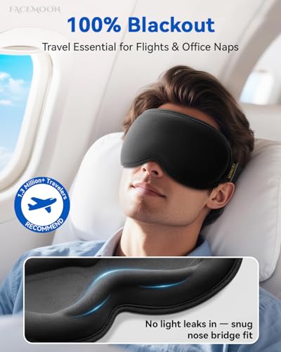 Weighted Blackout Sleep Mask for Men, 3D Contoured Zero Eye Pressure, Lash-Friendly Deep Eye Cups, Adjustable Slide Buckle Strap, Office Nap & Business Travel Essential, Relaxation Gift for Him(Black) - color: Black