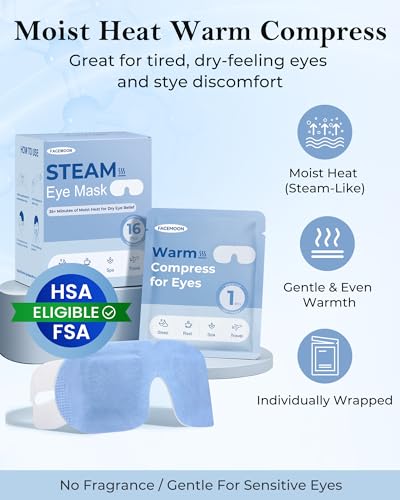 16 Pack Steam Eye Mask for Dry Eyes: Self-Heating Warm Compress for Stye Relief & Digital Eye Strain, FSA&HSA Eligible, Travel & Spa Essential, Disposable, No Microwave, Self-Care Gift, Unscented - color: Blue -16 Packs
