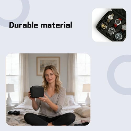 Hard Shell Watch Cases,6-Slot Watch Storage Organizer, Travel Watch Cases for Men and Women, Portable Display & Protection Box for Watches (Black)