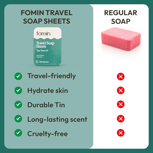 FOMIN - Paper Soap Sheets Tin for Traveling - 3 Pack Tea Tree - Portable Travel Hand Soap Sheet, Dissolvable Mini Camping Hand Soap for Hand Washing - color: Tea Tree (Pack of 3)