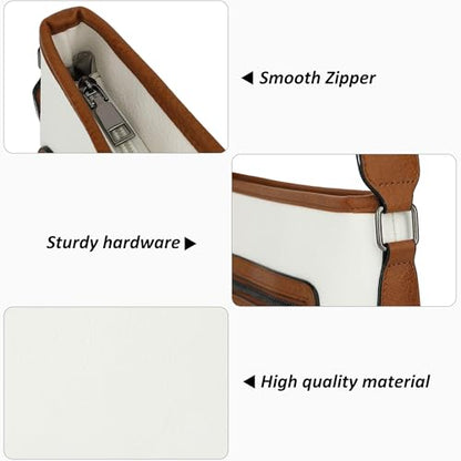 TANTOMI Crossbody Bags for Women Casual Crossbody Purses for Women Travel Shoulder Bag Handbags with Adjustable Strap - color: White/Light Brown