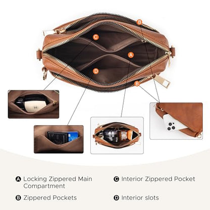 Anti Theft Crossbody Bag for Women, Slash-resistant RFID Blocking Travel Purses, Small Shoulder Bag Handbag - color: Brown