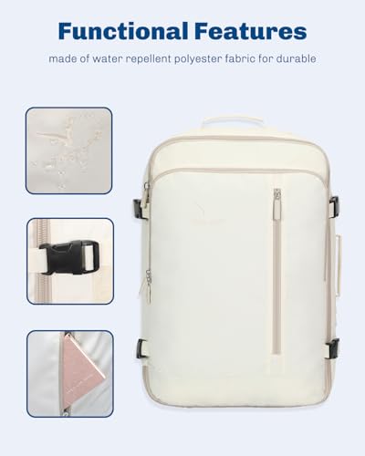 Hynes Eagle Carry on Backpack 38L Large Travel Backpack for Women Flight Approved Weekender Bag Laptop Backpack Men 15 inches Beige - color: Beige