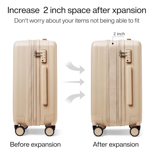 Hanke Expandable Hard Shell Luggage Sets 2 piece Carry on Luggage with Wheels Suitcases Lightweight Checked Travel Luggage Rolling Large Suitcase Travel Luggage Bag Woman Men 20/29 Inch Cuba Sand Pink - color: Cuba Sand, size: Expandable 2 piece Set（20/29