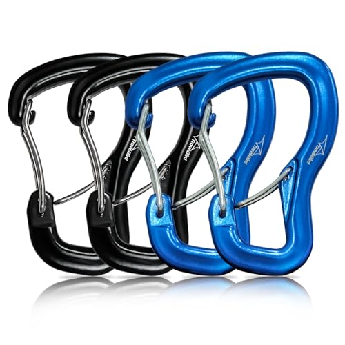 Heavy Duty Carabiner Clip Hook 8KN (1763 lbs), 2 PCS Ultra-Light Aluminum Caribeaners with Double Door D Ring Shape, for Hammock, Camping, Hiking, Backpacking, Dog Leash, Keychain Clip - style: 2Black+2Blue