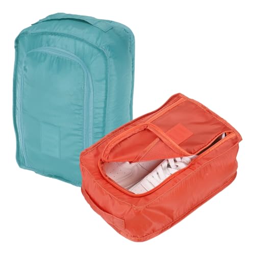 Foldable Travel Shoe Bag, Waterproof Shoe Pouches Organizer with Handle Travel Packing Cubes -Fitting for Storing (Sneakers/Sandals/Fitness Shoes) 2 Pcs & Orange/Light Blue - color: Orange/Light Blue