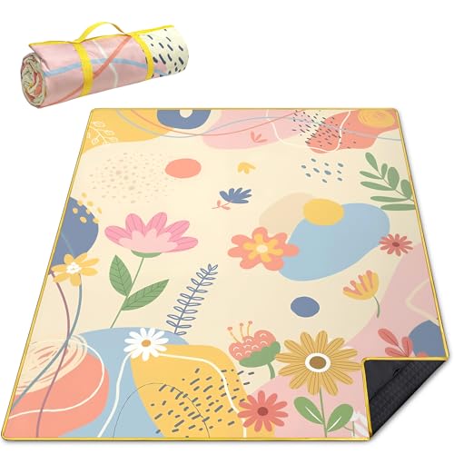 Supfitness Extra Large Picnic Blankets Waterproof Foldable (60 "x 80") Beach Blanket Waterproof Sandproof,3-Layer Thicking Mat Outdoor Packable Camping Blanket - color: Beige, size: 60x80in