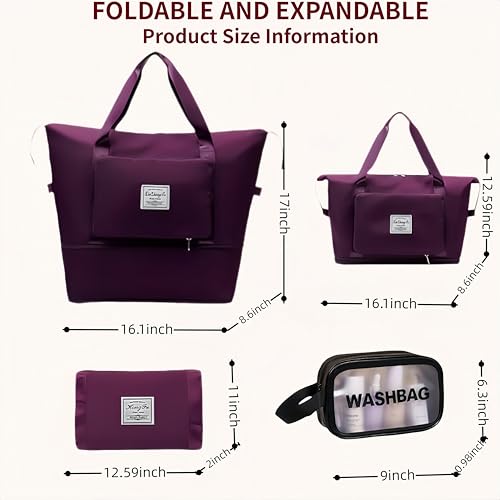 Large Capacity Foldable Travel Bag, Expandable lightweight Carry on Bag, Dry with Wet Separation Spor Duffel Bags (Fuchsia+Toiletry Bag) - color: Fuchsia+Toiletry Bag