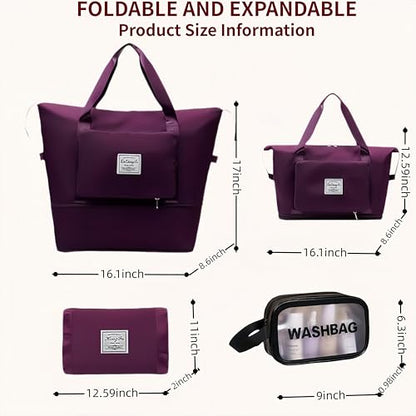 Large Capacity Foldable Travel Bag, Expandable lightweight Carry on Bag, Dry with Wet Separation Spor Duffel Bags (Fuchsia+Toiletry Bag) - color: Fuchsia+Toiletry Bag