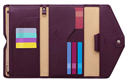 ZOPPEN Mulit-purpose Rfid Blocking Passport Holder Travel Wallet (Ver.4) Passport and Vaccine Card Holder ComboTri-fold Document Organizer Travel Essentials - color: #8 Wine Red / Burgundy