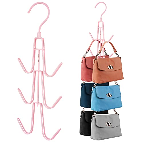 ZEDODIER 2 Pack Purse Organizer for Closet, Heavy-Duty Hanging Purse Hanger Closet Holds Up to 12 Purses, Metal Rotating Space Saving Bag Holder Handbag Storage Hook Backpack Rack, Pink - color: Pink, size: 2 Pack