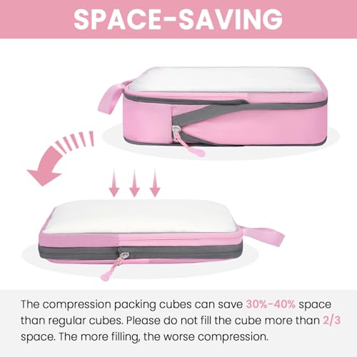 BAGAIL 6 Set Ultralight Compression Packing Cubes Packing Organizer for Travel Accessories Luggage Suitcase Backpack - color: Pink70D, style: Mesh Pattern