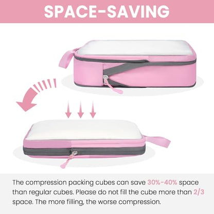 BAGAIL 6 Set Ultralight Compression Packing Cubes Packing Organizer for Travel Accessories Luggage Suitcase Backpack - color: Pink70D, style: Mesh Pattern