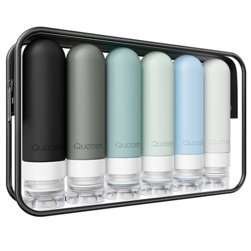 Quatish Travel Bottles for Toiletries 6 Pack, Original Patented Leakproof 3 oz Tsa Approved Travel Size Containers, BPA Free Silicone Shampoo and Conditioner Bottles, Cruise Camping Essentials, Black - color: Black