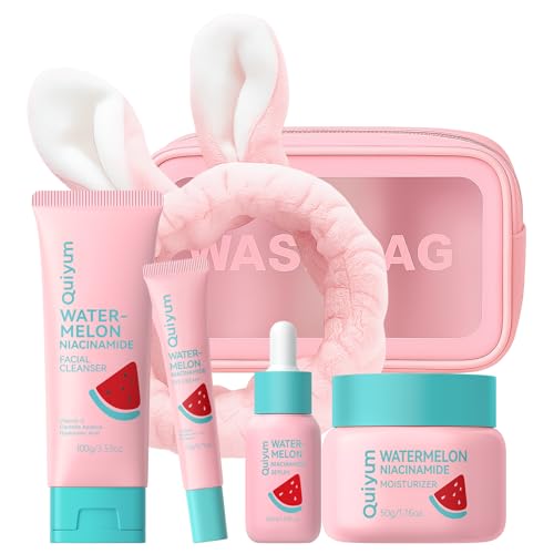 QUIYUM Watermelon Skin Care for Teen Girls, Daily Routine Skincare Sets- Smooth, Clean, Oil Control, Firm, Hydrate, Glow Up, for All Skin 4PCS, Mother's Day Birthday Gift for Women, Wife, Girlfriend - size: 4pc