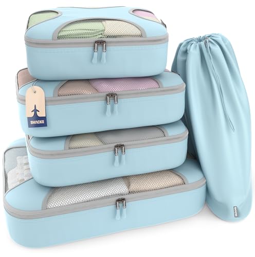 Shacke 5 Set Packing Cubes for Travel – Luggage Organizer & Suitcase Bags with Laundry Bag, Carry On Packing Organizer, Travel Accessories for Women Men (Sky Blue) - color: 5 Set - Sky Blue, size: Set of 5