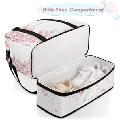 Travel Duffle Bags With Shoes Compartment for Women Men Japanese Flower Lightweigh Sports Tote Gym Bag Cherry Blossoms Foldable Canvas Weekender Overnight Carry On Luggage Handle Bag - color: A01:Japanese Flower