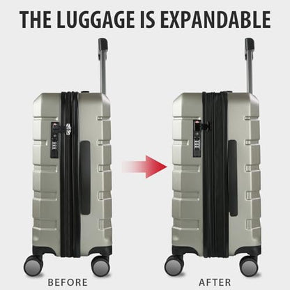 KROSER Hardside Expandable Carry On Luggage with Spinner Wheels & Built-in TSA Lock, Durable Suitcase Rolling Luggage with USB Port, Carry-On 20-Inch Champagne - color: Champagne