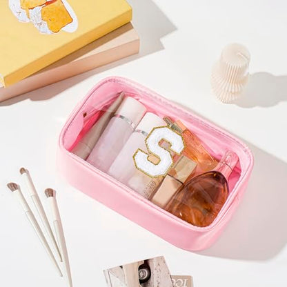 Personalized Initial Clear Makeup Bag Cosmetic Bags Travel Toiletry Bag Essentials Emergency Pouch Gifts for Girls Girlfriend Kids Birthday Graduation Teacher (Pink S) - style: S