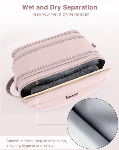 Toiletry Bag for Men & Women, Cruise Ship Travel Essentials, Shaving Dopp Kit with Dry and Wet Separation, Water-resistant Bathroom Cosmetic Organizer Bag, Makeup Accessories with Trolley Belt, Pink - color: Pink