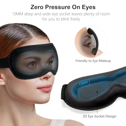 Gritin 100% Blackout Sleep Eye Mask for Women Men, Zero Pressure Sleeping Mask - Ergonomic Design 3D Cutout Eye Movement and Eyelash Friendly Night Blindfold, Ultra Soft Comfortable for Sleeping - color: Black