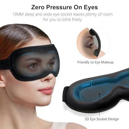 Gritin 100% Blackout Sleep Eye Mask for Women Men, Zero Pressure Sleeping Mask - Ergonomic Design 3D Cutout Eye Movement and Eyelash Friendly Night Blindfold, Ultra Soft Comfortable for Sleeping - color: Black