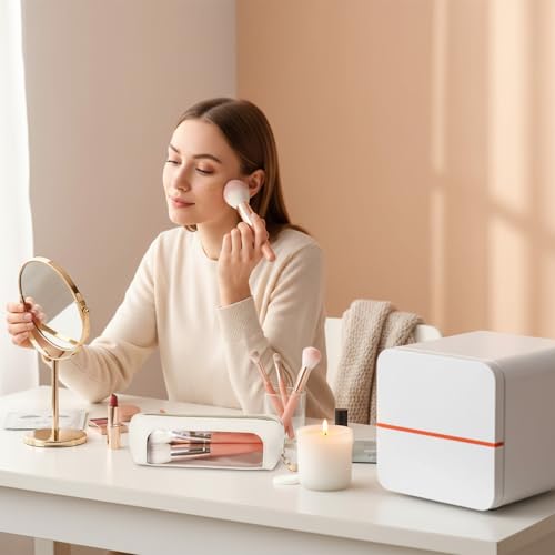 Skrfren Small Clear Makeup Pouch, PU Leather Mini Makeup Pouch Portable Travel Mini Cosmetic Bag, Waterproof Cosmetic Organizer Pouchs with Zipper for Women Home Travel Office Storage, White