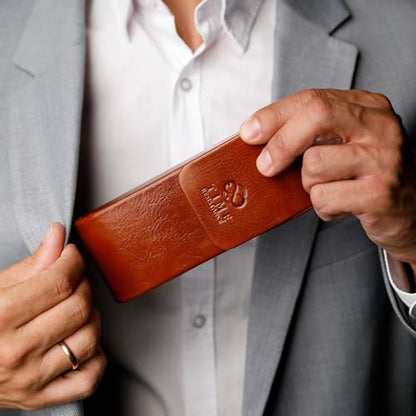 Time Resistance Leather Glasses Case - Hard Shell Leather Glasses Case - Made in Italy - color: Cognac