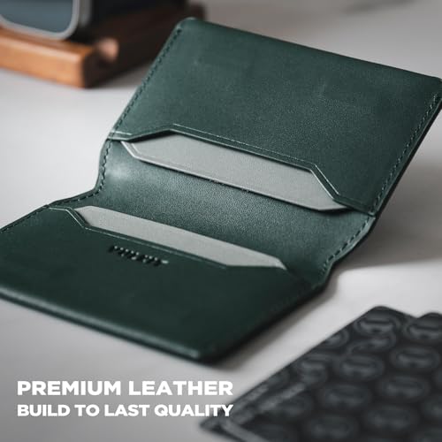 VULKIT Slim Minimalist Card Holder RFID Blocking Leather Credit Card Holder Front Pocket Wallet Magnetic Closure - color: Olive