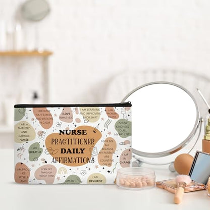 Nurse Practitioner Gifts for Women, NP Appreciation Makeup Bag & Keychain Gift Set, Motivational Cosmetic Pouch for NP Week, Birthday, Graduation, Christmas - color: Nurse Practitioner