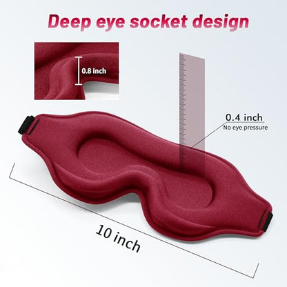 Sleep Eye Mask for Men Women, Sleeping Mask for Side Sleeper, Travel Blackout Night Blindfold Eye Shade Cover with Adjustable Strap (Red) - color: Red
