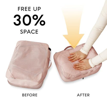 GIVLEFLY Compression Packing Cubes for Travel, 6-Piece Lightweight Luggage Organizer Bags, Space Saving Suitcase Packing Set for Women - color: Pink